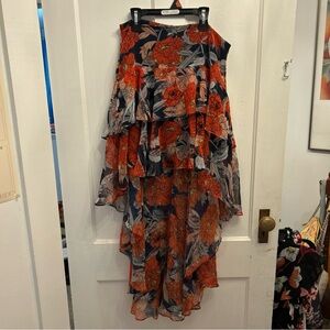 Fashion Nova Red and Blue Floral Maxi Skirt